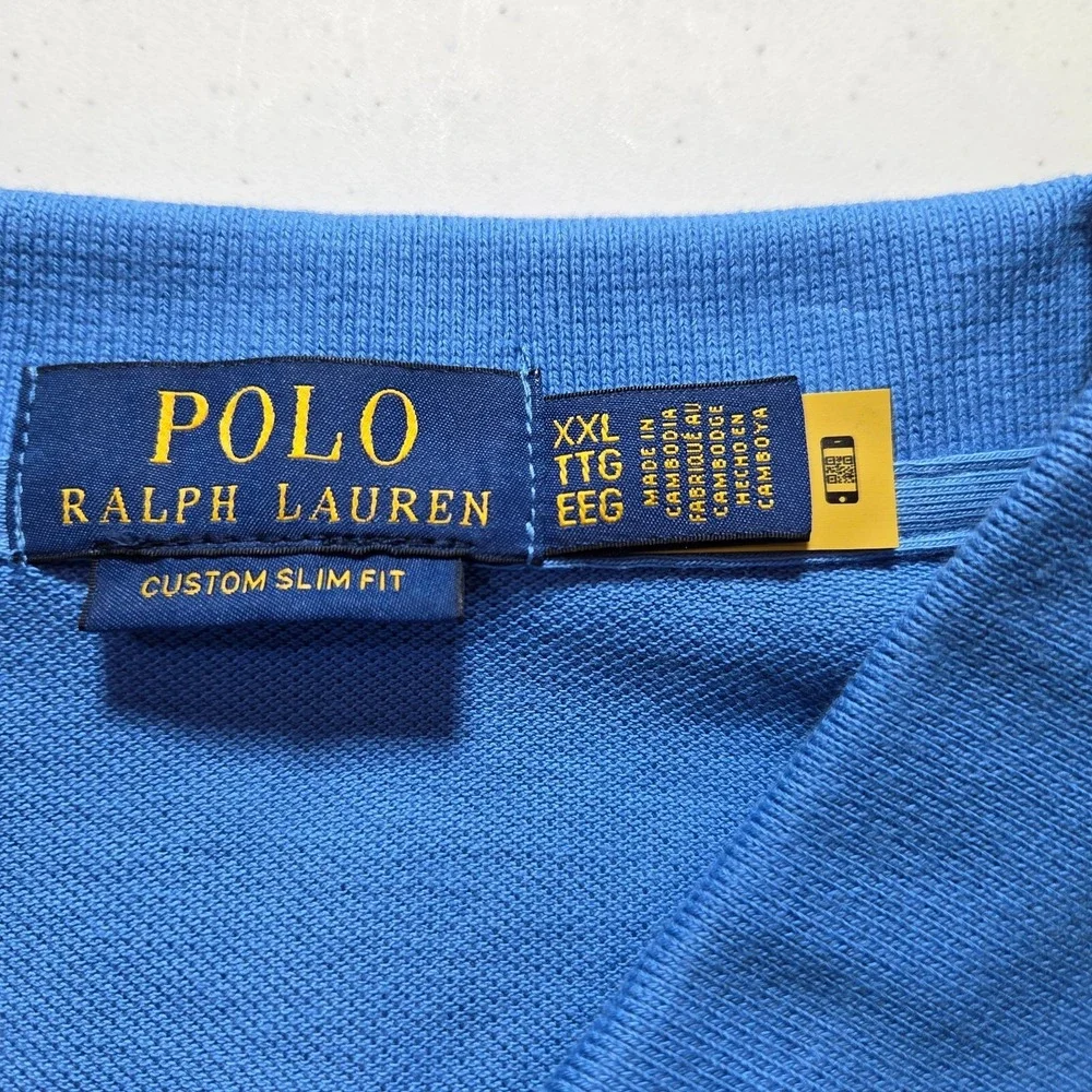 Ralph Lauren‎ Classic SLIM Fit 2XL Polo Shirt Blue NWT Cotton Preppy